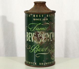 Beverwyck Famous " Since 1878 " Low Profile Cone Top Beer Can Albany,  York Ny,