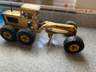 Vintage Early 1970s Tonka Pressed Metal Road Grader Truck Bulldozer Yellow Toy