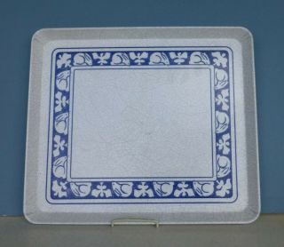 Serving Tray 10 - 1/2 " By 12 " Blue Rabbit Border On White Simulated Crackle Glaze
