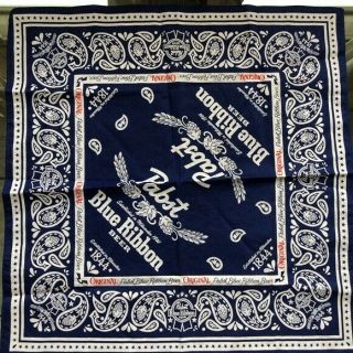 Vtg Pabst Blue Ribbon Beer Pbr Blue & White Bandana Handkerchief
