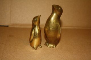 Set Of Two Brass Penguin Figurines Very Cute 4 1/2 And 3 5/8 " $12