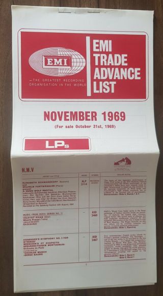 Feat The Beatles,  Pink Floyd,  Deep Purple - Emi Trade Advance List Nov 1969