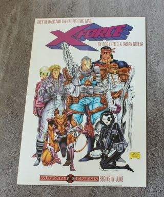 X - Force Mutant Genesis 1991 Cable Rob Liefeld Nicieza Marvel Promo Poster Vf