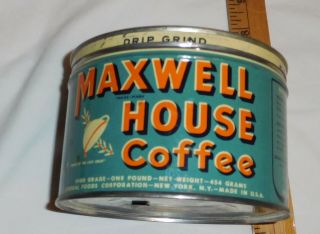 Vintage Maxwell House Coffee Empty Tin Can One Pound Size With Lid