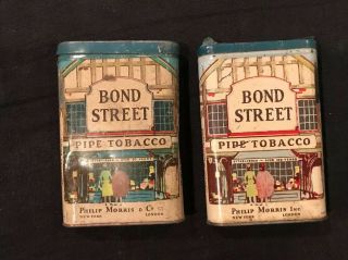 2 Vintage Philip Morris Bond Street Pipe Smoking Tobacco Advertising Cans Tins