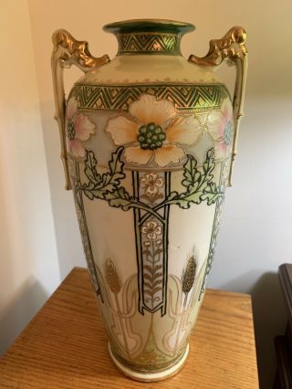 Antique Ie & Co Japan Hand Painted Double Handled Vase 14.  5 " Tall Magnificent