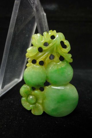 Rare Old Chinese Hand Carving Natural Green White Jadeite Emerald Pendant