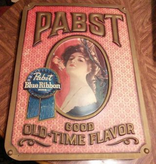 Vintage Pabst Blue Ribbon Beer Good Old - Time Flavor Plastic Sign Flapper Girl