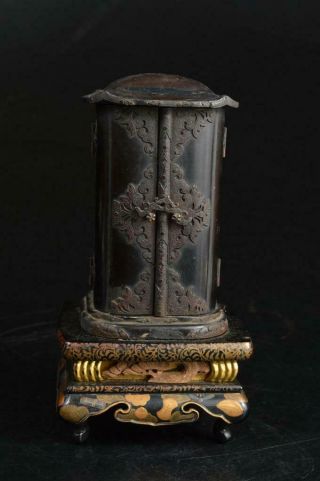 T8340: Japanese Xf Wooden Copper Zushi Miniature Shrine In A Temple Buddhist Art