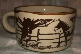 Coffee Mug Bowl 1980 " Down On The Farm " Horse / Donkey Vintage Farmhouse