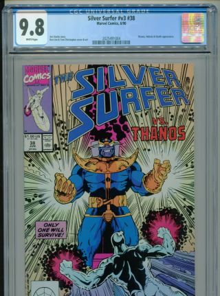 1990 Marvel Silver Surfer V3 38 Thanos Jim Starlin Cgc 9.  8 White Box10