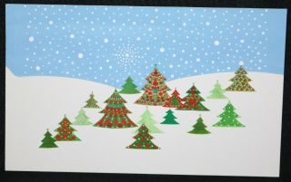 16 Decorated Trees In The Snow Christmas Greeting Card Painted Art By Stella