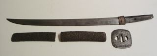 Antique Japanese Wakizashi Sword With Signed Tsuba,  Overlap Copper Habaki