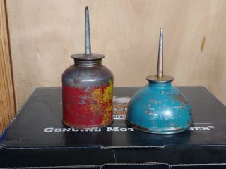 2 Antique Vintage Unmarked And Eagle Usa Stamped Oil Can Pump Oiler
