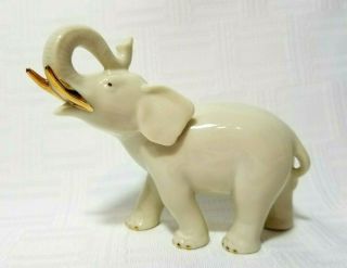 Lenox Elephant Ivory Ceramic With Gold Tusks Trunk Up Figurine