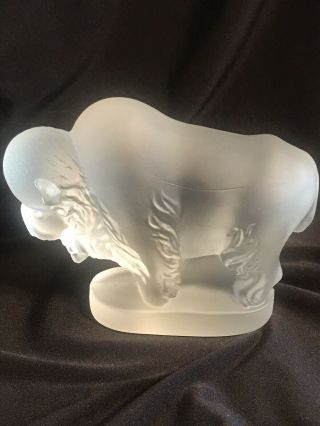 Stunning Frosted Glass Buffalo Bizon Figurine Paper Weight