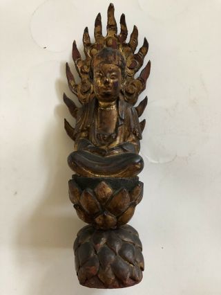 Antique Chinese Wood Carved Buddha H 9.  5” Very Rare And Old