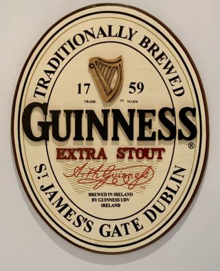 Guinness Classic English 3d Label Oval Wood Pub Or Bar Sign