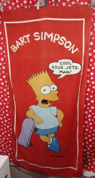 Vintage 1990 The Simpsons Bart Simpson Cool Your Jets,  Man Beach Towel 90s Rare
