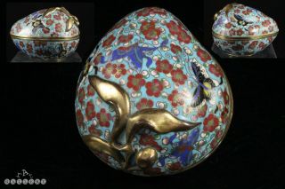 Antique Jiaqing Period 1796 - 1820 Cloisonne & Gilt Metal Peach Form Box