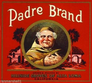 Alta Loma San Bernardino Padre Orange Citrus Fruit Crate Label Art Print