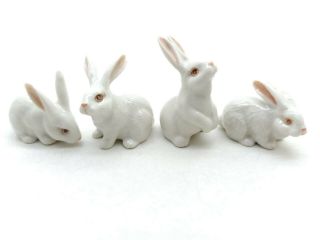 4 White Rabbit Figurine Animal Ceramic Statue - Cfr003