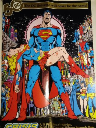 1985 Dc Comics Crisis On Infinite Earths Superman Promo Poster George Perez Art