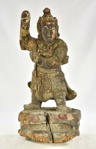 Antique Chinese Wood Carving / Carved Statue Of Warrior,  Ming / Qing Dynasty