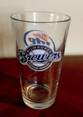 Milwaukee Brewers Miller Lite Beer Glass Pint Vintage Mlb Baseball