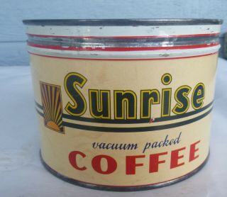 Vintage Sunrise Coffee 1 Lb Keywind Tin Can Haven Cn Paper Label Right Lid