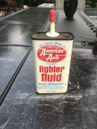 Vintage American Auto Lighter Fluid Spot Remover Oiler Oil Can Gas Sign Zippo 