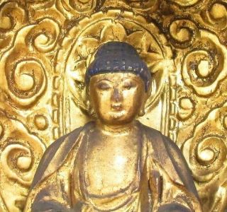 A139: Really old Japanese wood carving ware Gautama Buddha statue with ZUSHI 3