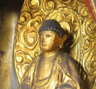 A139: Really old Japanese wood carving ware Gautama Buddha statue with ZUSHI 4