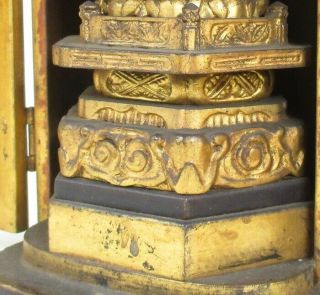 A139: Really old Japanese wood carving ware Gautama Buddha statue with ZUSHI 7