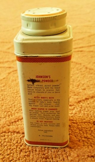 Vintage 1960 ' s Johnson ' s Baby Powder Tin Can 4 oz Mostly Full 2