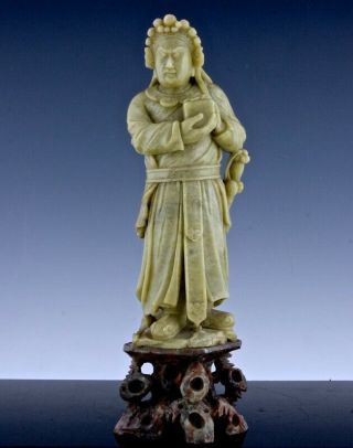Antique Chinese Carved Green Soapstone Imperial Attendant Scholar Figure