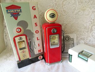 Vintage Mini Gasoline Gas Pump Am/fm Radio Grease Monkey Globe Lights Up