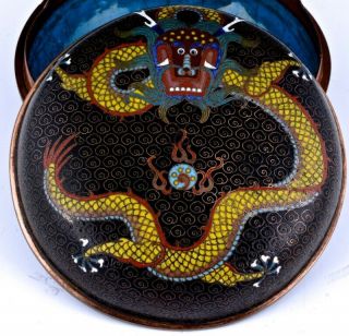 Great C1900 Chinese Guangxu Cloisonne Enamel Dragon Figural Covered Box Jar