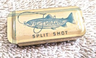 Vintage Finline Split Shot Size 7 With Fish On Front Of Tin Cream & Blue.