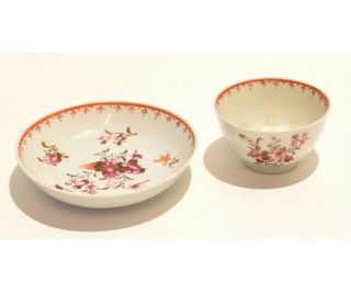 18th C Chinese Porcelain Export Tea Cup Dish Qing Dynasty Famille Rose Bowl Set
