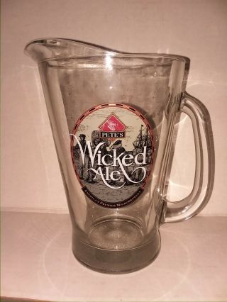 Petes Wicked Ale Glass Beer Pitcher 9 " Tall 5 1/2 " Wide Made In Usa