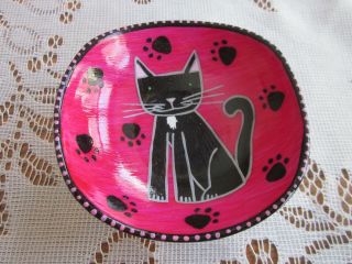 Hand Painted Ceramic Pottery Cat Dish Signed