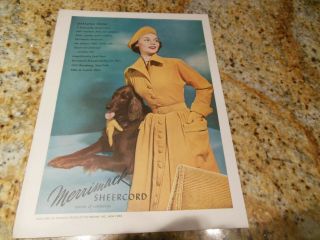 Vintage 1950 Merrimack Corduroy Coat Fashion Print Ad Irish Setter Dog