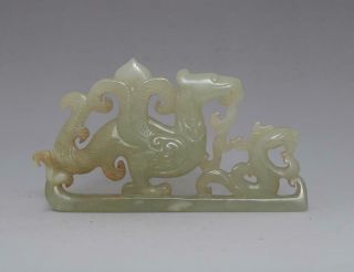 Perfect Chinese Carved Natural He Tian Jade Pendant Statue Pen Holder (678)