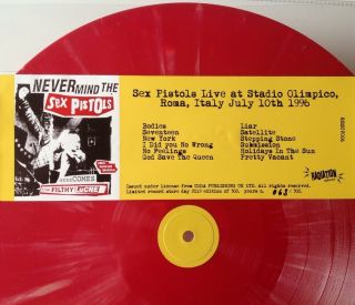 The Sex Pistols Live 063/300 Vinyl Limited Press Stadio Olimpico