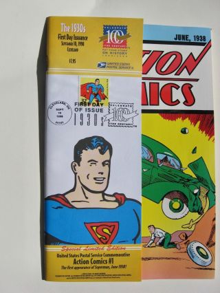 Action Comics 1 Usps Reprint With First Day Issue Stamp - June 10,  1998