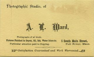 1890s Business / Trade Card Ad,  Fall River Ma Ward Photographer