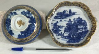 Chinese Blue & White Dish & Bowl 18th C.  Later Gilding A/f