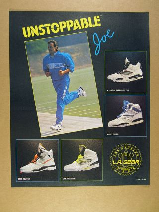 1990 La L.  A.  Gear 4 Hi - Top Shoe Models Joe Montana Photo Vintage Print Ad