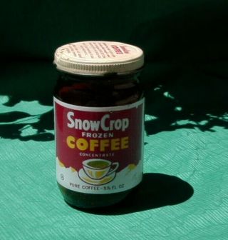 Vintage Snow Crop Frozen Coffee Concentrate Brown Glass Jar Paint Label York